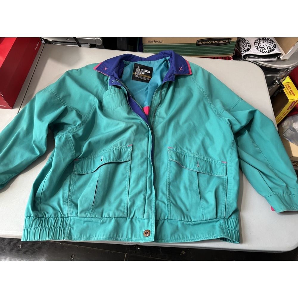 Women's  Vintage London Fog Teal Jacket Grandma Coat Londontown Sz‎ L